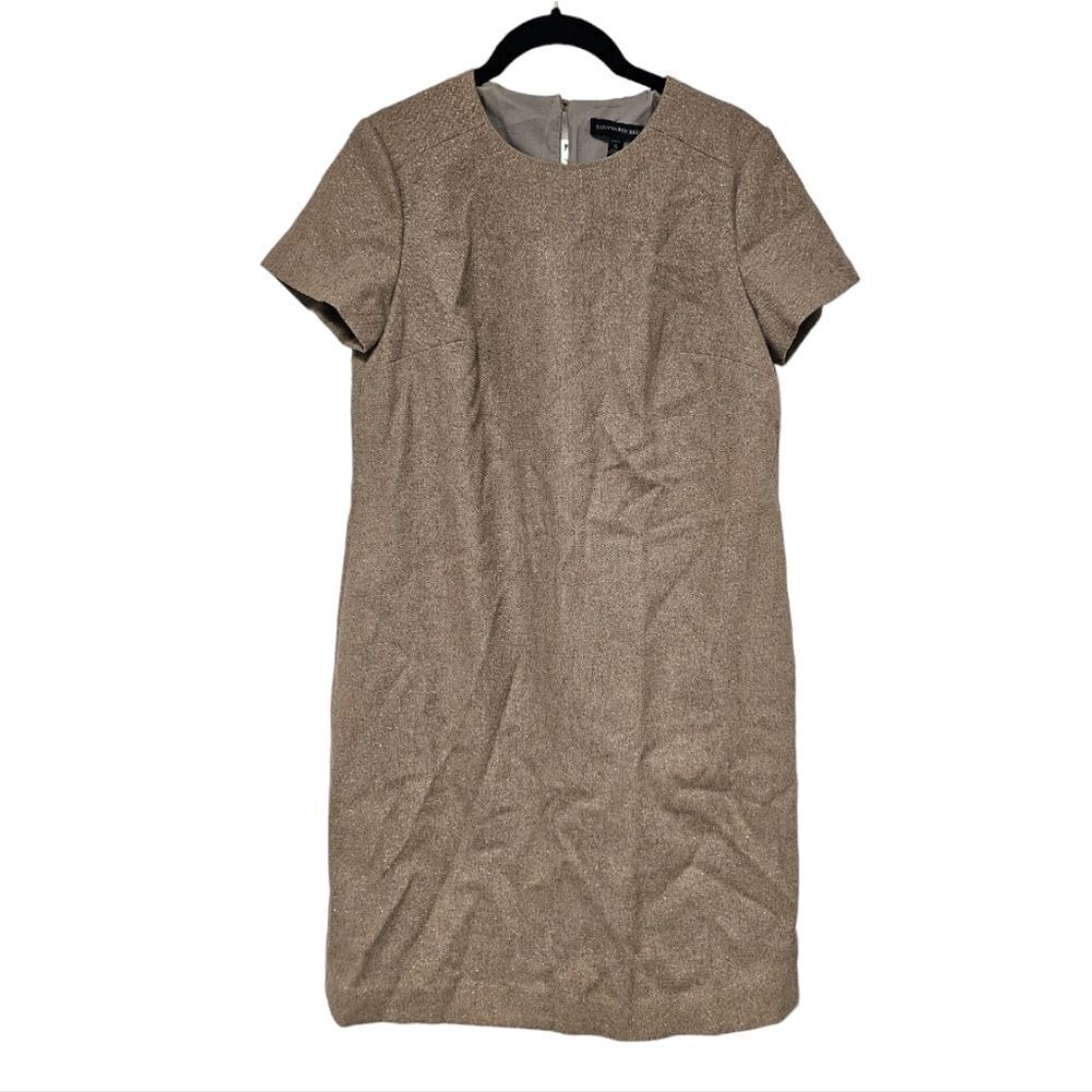 BANANA REPUBLIC Gold Metallic‎ Short Sleeve Sheath Dress - Size Small Petite